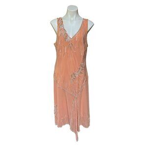 Vintage NWT Retro 20s 2-Piece Beaded Dress & Jacket Set XL Peach Asymmetrical